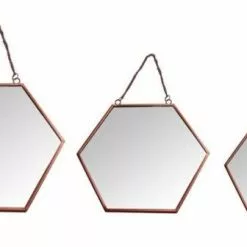 Assortiment De 3 Miroirs Hexagonal Livia Diam. 20, 25 Et 30 Cm, Cuivre
