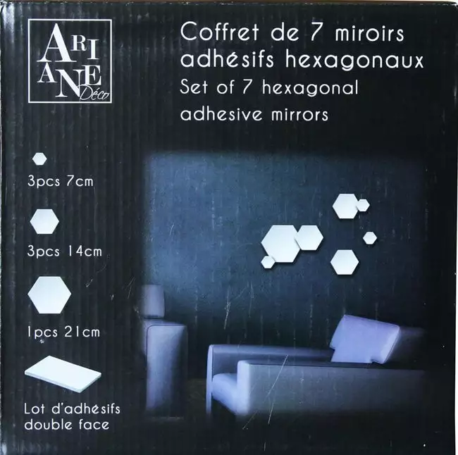 Assortiment De 7 Miroirs Adhésifs Hexagonaux, 7cm/14cm/21 Cm 3 Assortiment De 7 Miroirs Adhésifs Hexagonaux, 7cm/14cm/21 Cm