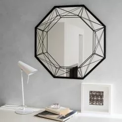 Miroir Hexagonal Filaire Octogonal, Noir, L.65 X H.65 Cm