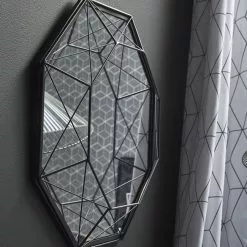 Miroir Octogonal Géometrique Filaire, Noir, L.46 X H.46 Cm