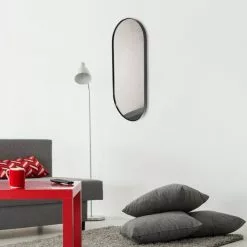 Miroir Ovale Allongé Arrondi, Gris, L.30 X H.70 Cm